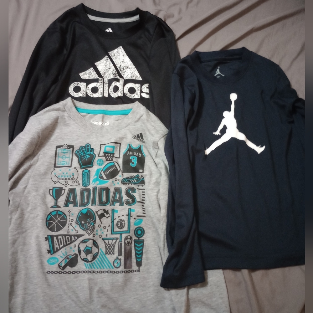 Three boys name brand long sleeved shirts (2 Adidas, 1 Jordan) - All size 5